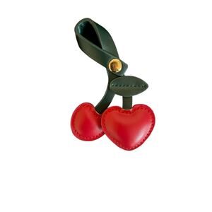 CHERRY LEATHER CHARM FOR PURSE BACKPACK HANDBAG ACCESSORY KEY CHAIN RED GREEN